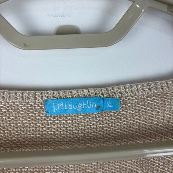 J. McLaughlin Tan Beige V-Neck Sweater wooden buttons XL coastal earthy cotton - Picture 8 of 10